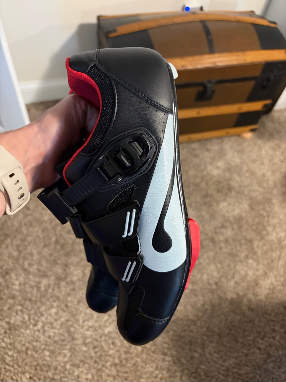Peloton Men's Athletic Cycling Shoes in Black, White and Red